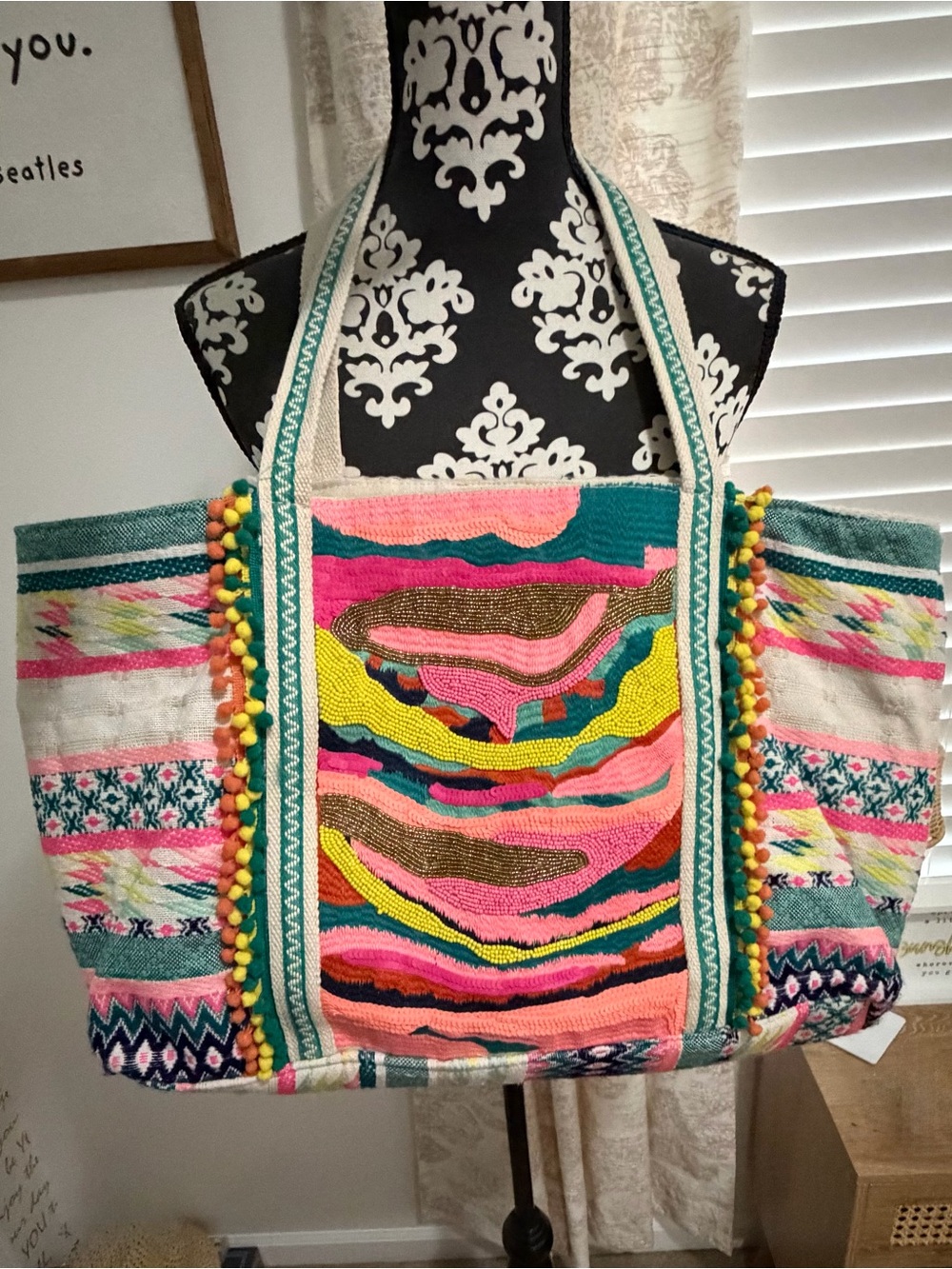 Boho Multicolor Embroidered Tote Bag by